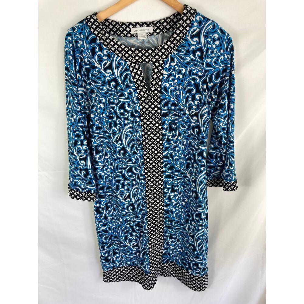 Liz Claiborne Blue White Black Patterned Dress Size Small